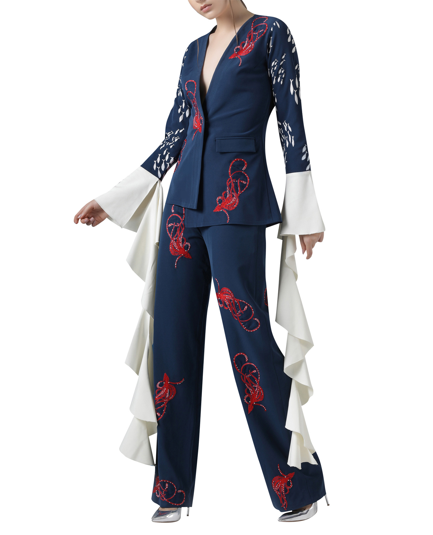 Embroidered Pant Suit Set