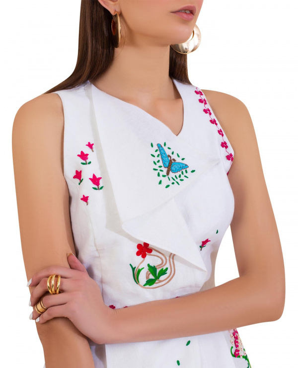 Embroidered Peplum Top with Overlap Neckline