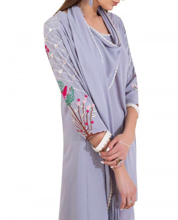 Embroidered Draped Tuni