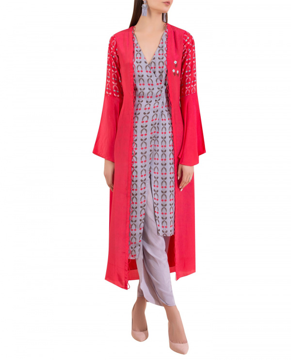 Embroidered Draped Kurta with Dhoti Pants