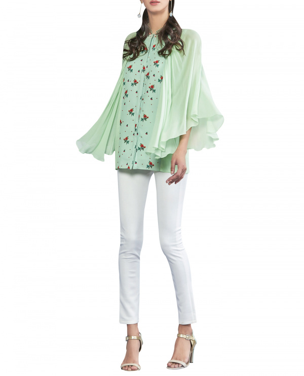 Embroidered Top with Draped Sleeves