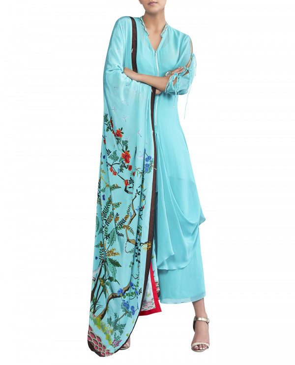 Embroidered Kurta Set with Printed Dupatta