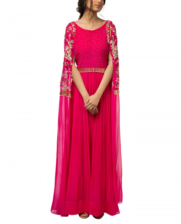 Embroidered Gown with Exaggerated Sleeves Parnica