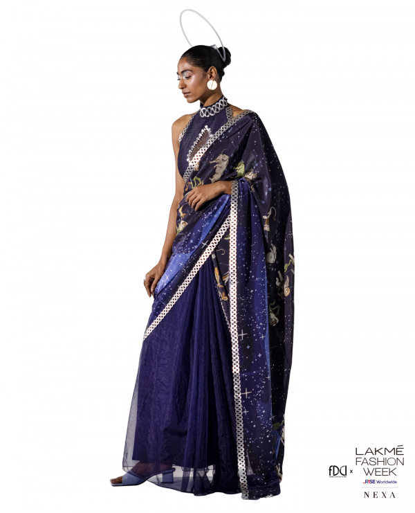 Limerick Embroidered Half and Half Saree