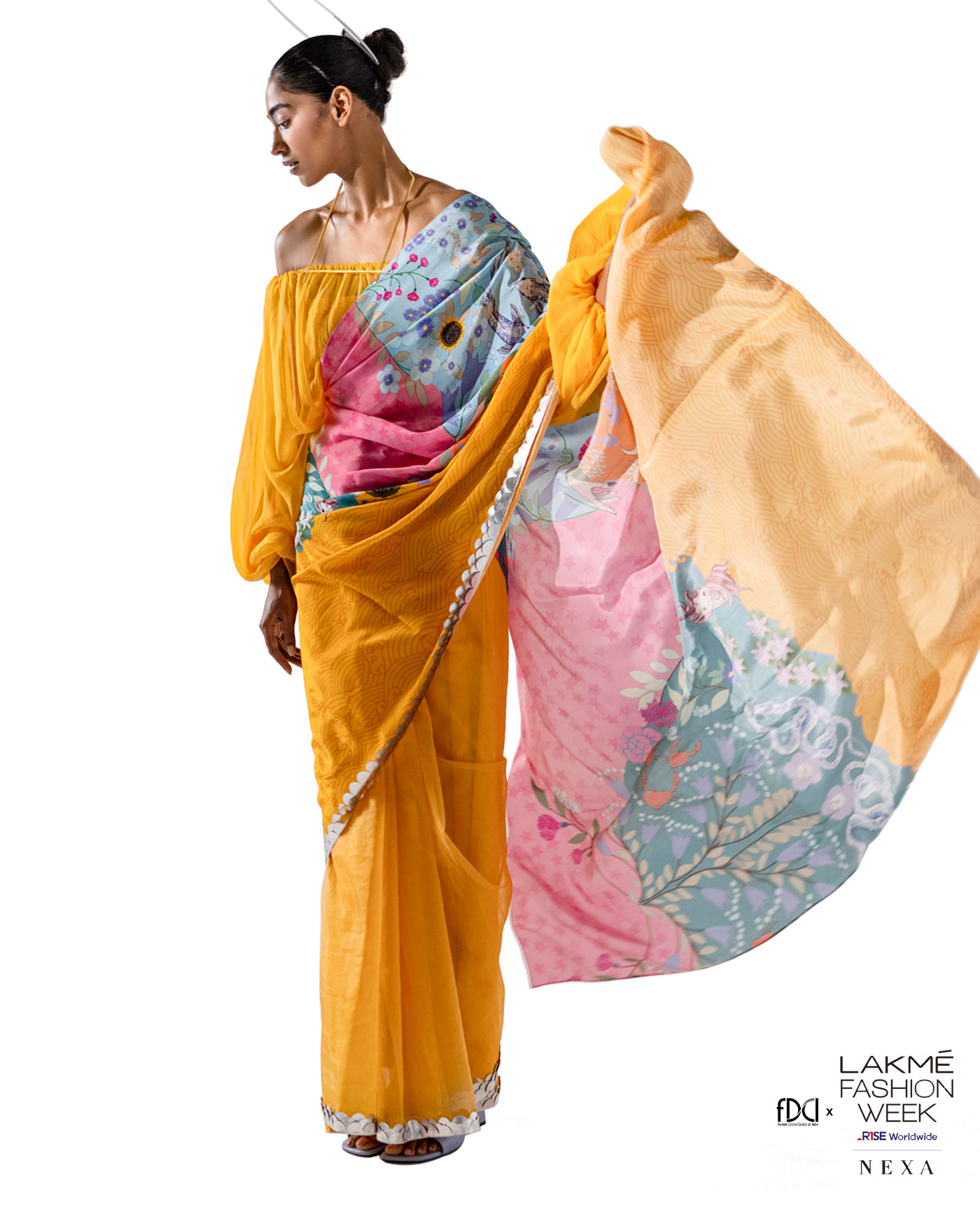 Mid Night Blue Drape Saree With Embroidered Off-Shoulder Blouse – Tirumala  Designers