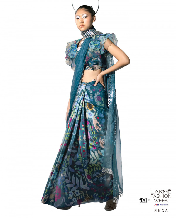 Limerick Embroidered Half and Half Saree