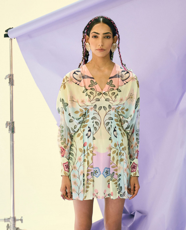 Limerick-Embroidered Draped Dress